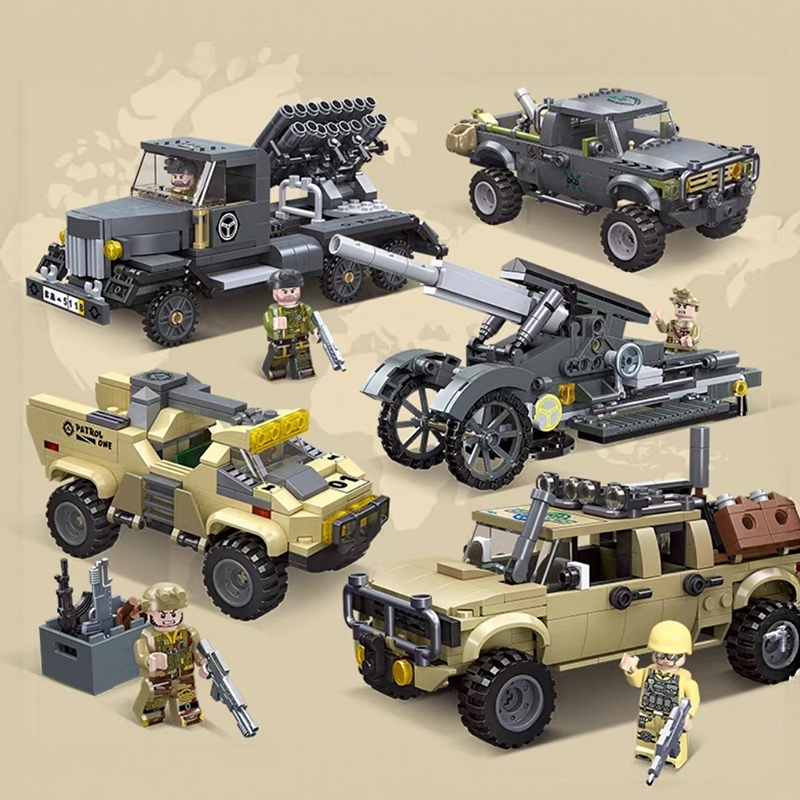 越野战斗车小颗粒拼装积木玩具