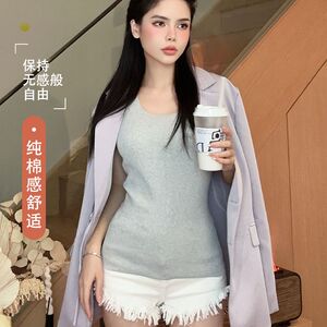小吊带背心女士夏季外穿内搭打底衫白色法式别致工字螺纹欧美上衣