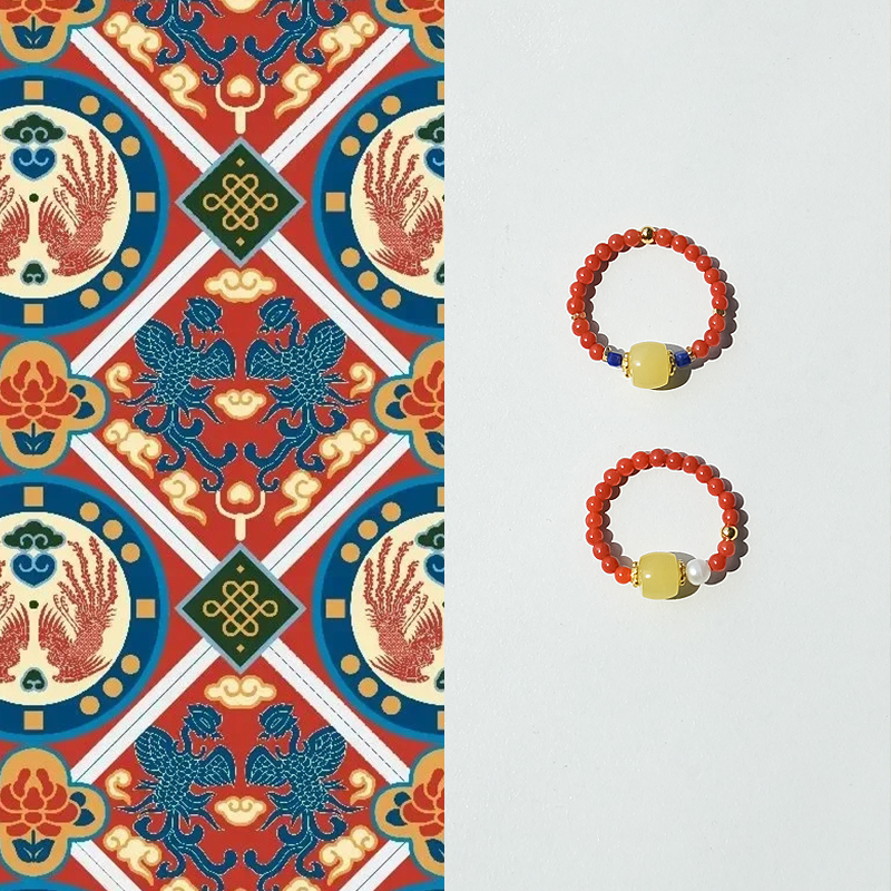 《逸鸿》南红玛瑙蜜蜡青金石戒指S925纯银镀金新中式国风戒指