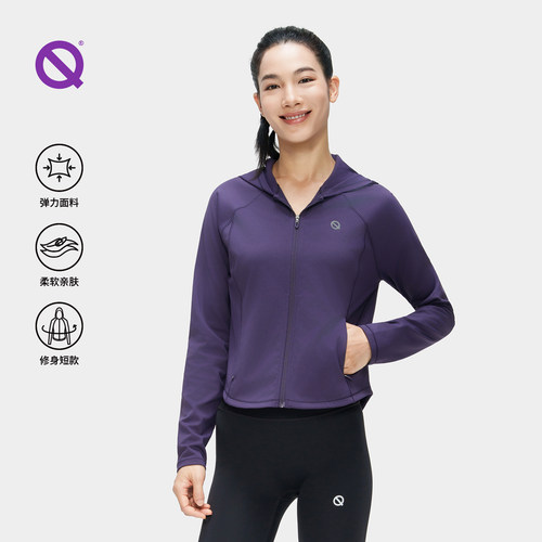 轻功女士高弹短款连帽修身外套