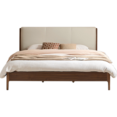 林氏家居复古胡桃木色实木脚大床