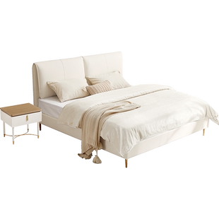 林氏家居悬浮1米8双人床主卧软包靠背真皮床家具2米x2米2大床卧室