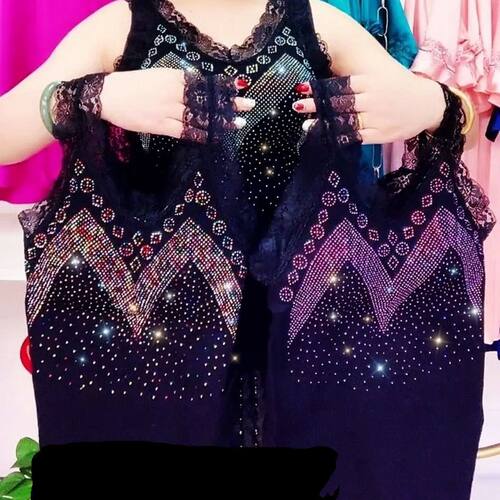 烫钻蕾丝修身吊带背心
