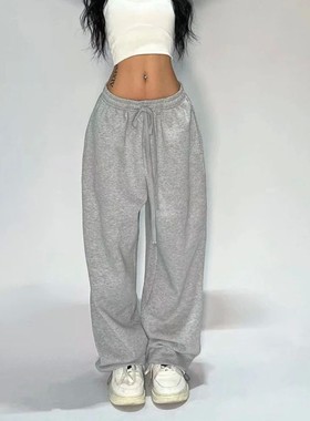美式复古灰色 阔腿卫裤American retro gray wide leg sweatpants