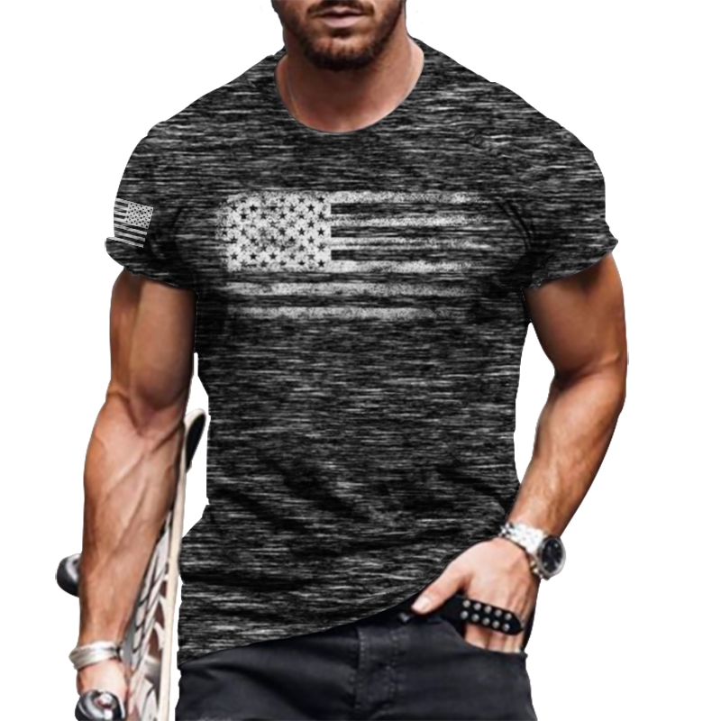 star-spangled banner print t-shirt 美式星条旗牛奶丝短袖男t恤
