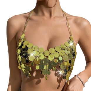 halter 性感亮片露背链条挂脖背心 chain backless top Sequined