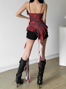 Slimming and smudging mesh halter top   修身晕染网纱吊带背心