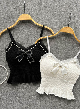 Hot diamond bow cropped pleated vest 烫钻蝴蝶结 短款褶皱背心