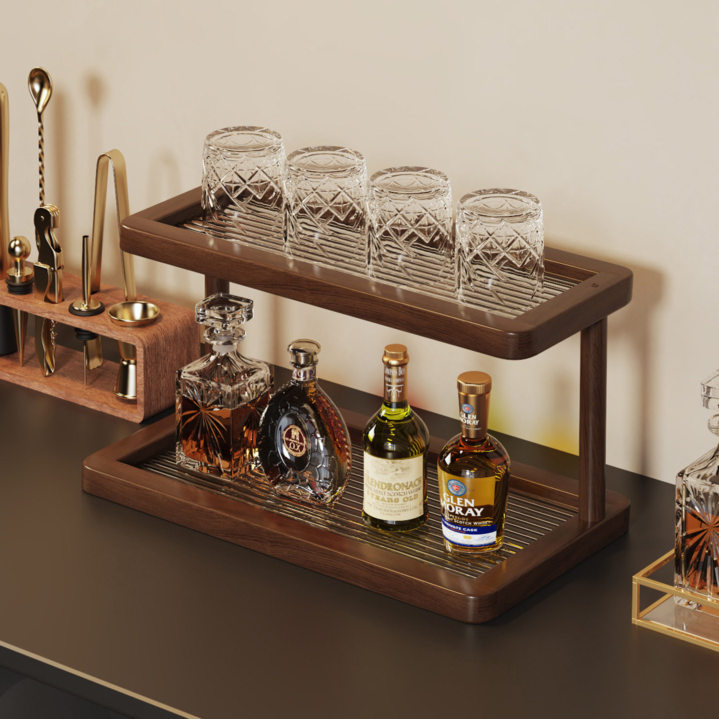 家用多层杯架桌面杯子收纳架简约酒杯咖啡杯架茶桌茶具整理置物架