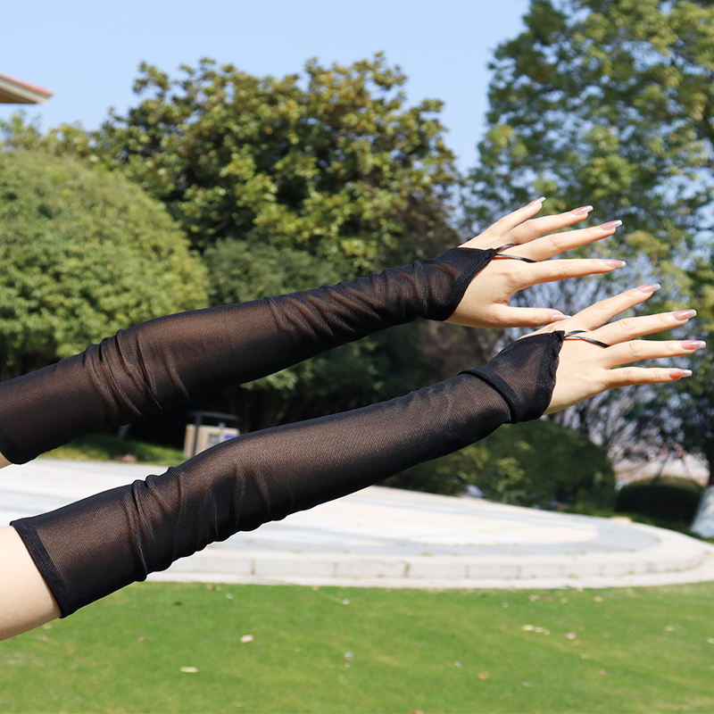 新款网纱丝袜手套挂指丝滑长款防晒袖套黑丝轻薄户外弹力酒吧夜店