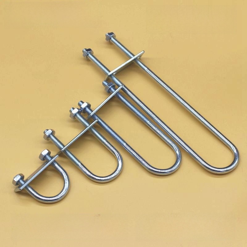 M8带挡板国形标锌加长u栓螺丝管夹螺管夹管箍骑卡1寸2寸4镀寸