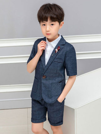 定制夏款韩版儿童西装套装男童西服中小童礼服短袖小孩六一演出表