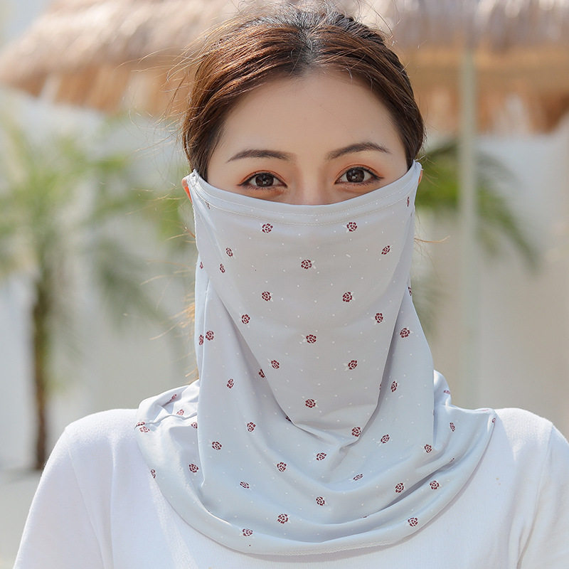 防晒面纱遮全脸冰丝遮阳面罩遮脸防紫外线女士挂耳式护颈脖子围巾