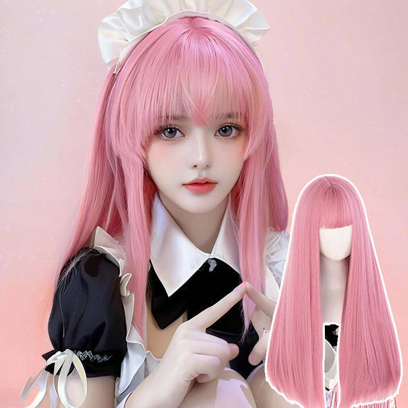 假发女中长直发隐形全头套式网红lolita洛丽塔逼真浅粉色社会发型