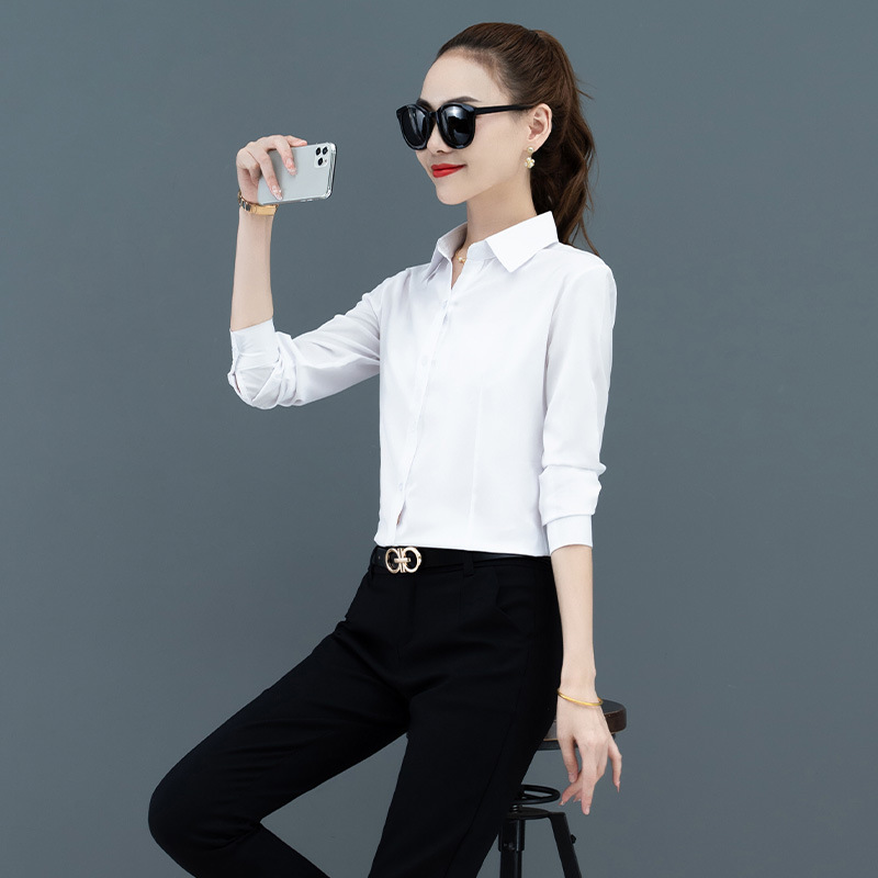 白衬衫女长袖韩版新款女士大码女装职业装衬衣女上衣修身工作服OL