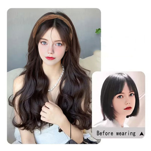 厂家现货化纤发箍假发一体式速卖通热销大波浪长卷发半头套式假发