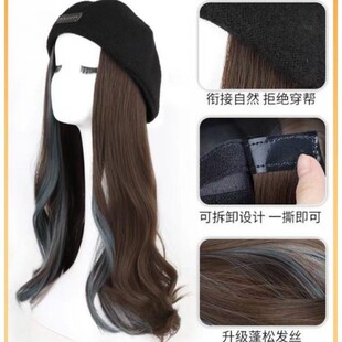 假发女长卷发专用可拆卸魔术贴直发水波纹大波浪粘贴帽子短发片