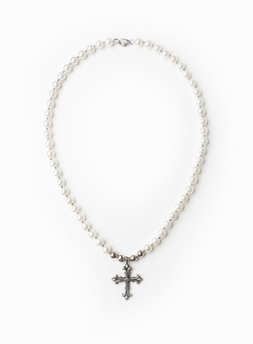 COSMENT 奇点系列鸢尾花（Cross Fleury）纯银天然珍珠十字架项链