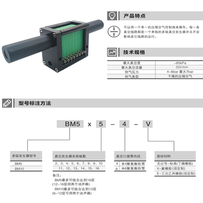 气动真空吸盘BM5/10*2/3/4/5/6/7/8/9负压10多级真空发生器大吸力