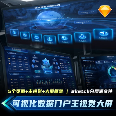 科技可视化数据门户主视觉大屏UI设计素材文件组件5页sketch模版