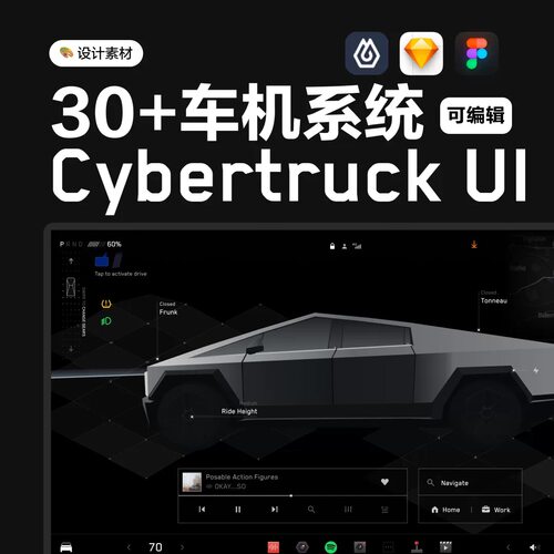 30+HMI车机车载中控系统UI设计素材模版源文件Figma+Sketch可编辑