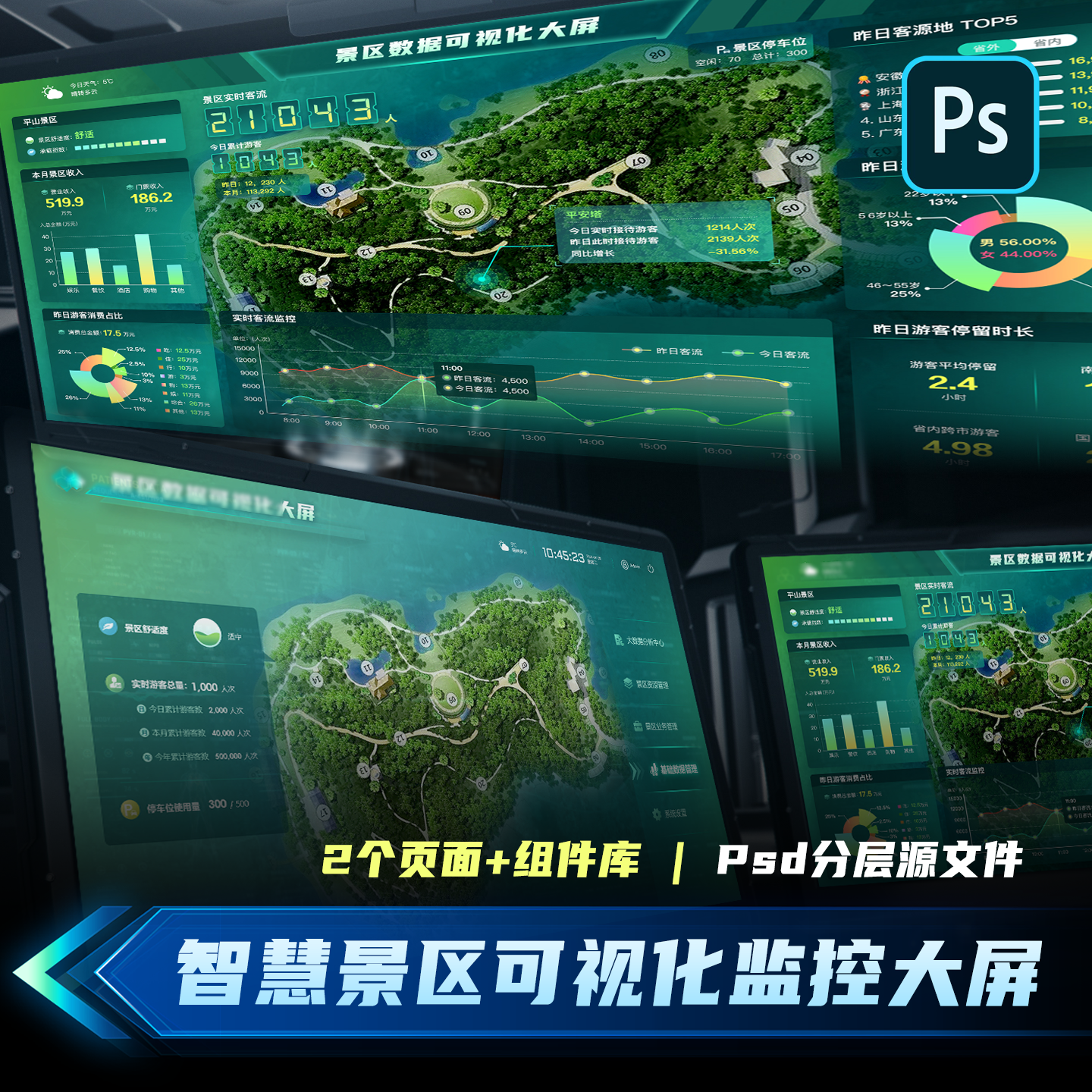 智慧可视化景区监控大屏UI设计