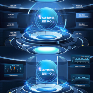 数字一体化可视化门户3D立体效果大屏页面psd源文件素材模板数据