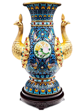 中外珐琅美术馆景泰蓝摆件铜胎掐丝珐琅雀之翎工艺品收藏商务礼物