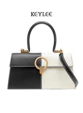 KEYLEE高级拼接撞色小众手提包斜挎包真皮单肩时尚潮流个性包包