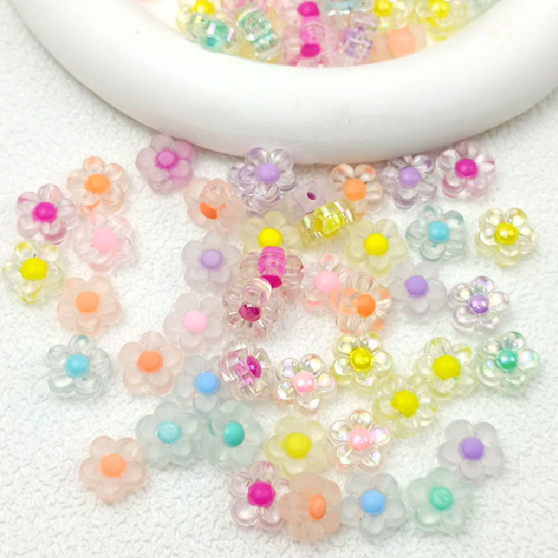 12mm透明镀彩磨砂镀彩花朵珠中珠手工diy手机链发绳材料饰品配件