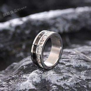 钛钢罗马数字戒指男款潮牌高级感小众个性可转动男士戒指男生指环