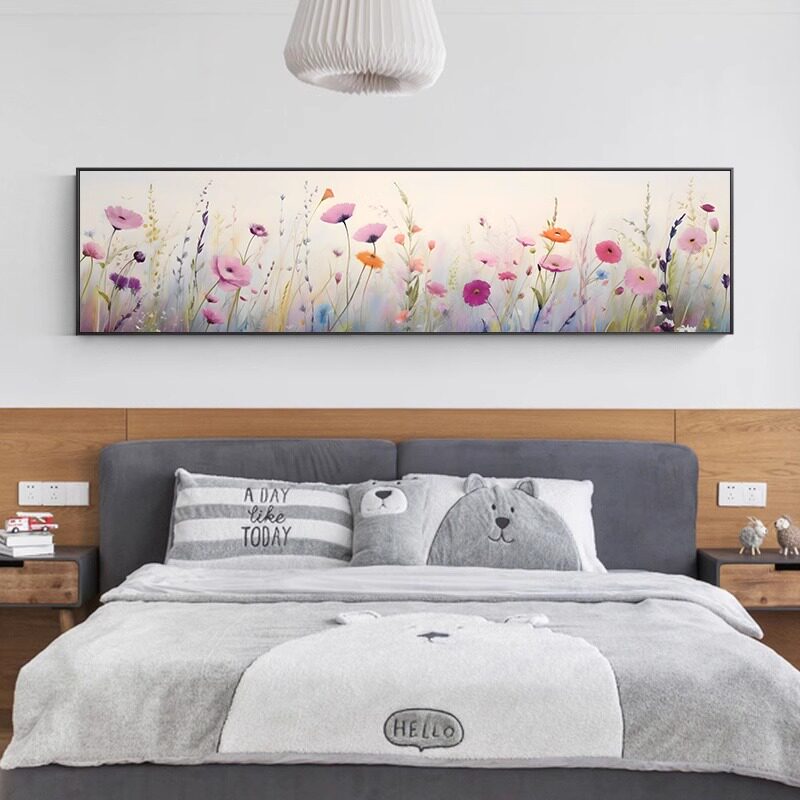 北欧风格床头装饰画花卉治愈系客厅背景墙壁画横版温馨卧室画挂画
