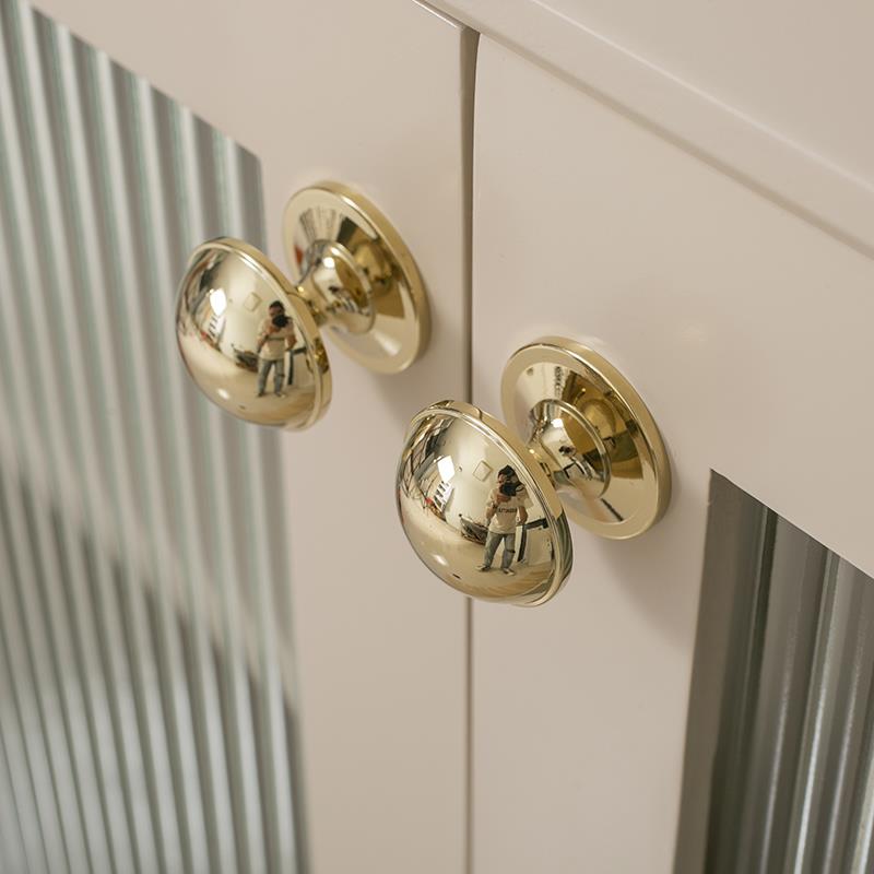 INDOORS纯黄铜法式轻奢半圆柜门把手橱柜衣柜门金色电镀小拉手