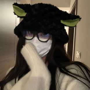 韩版 可爱羊羔毛茸茸渔夫帽女秋冬暗黑保暖护耳毛毛帽子显脸小盆帽