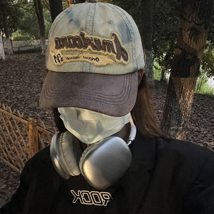 一口芝士 复古大头围字母棒球帽子女拼接做旧牛仔鸭舌帽男潮 美式