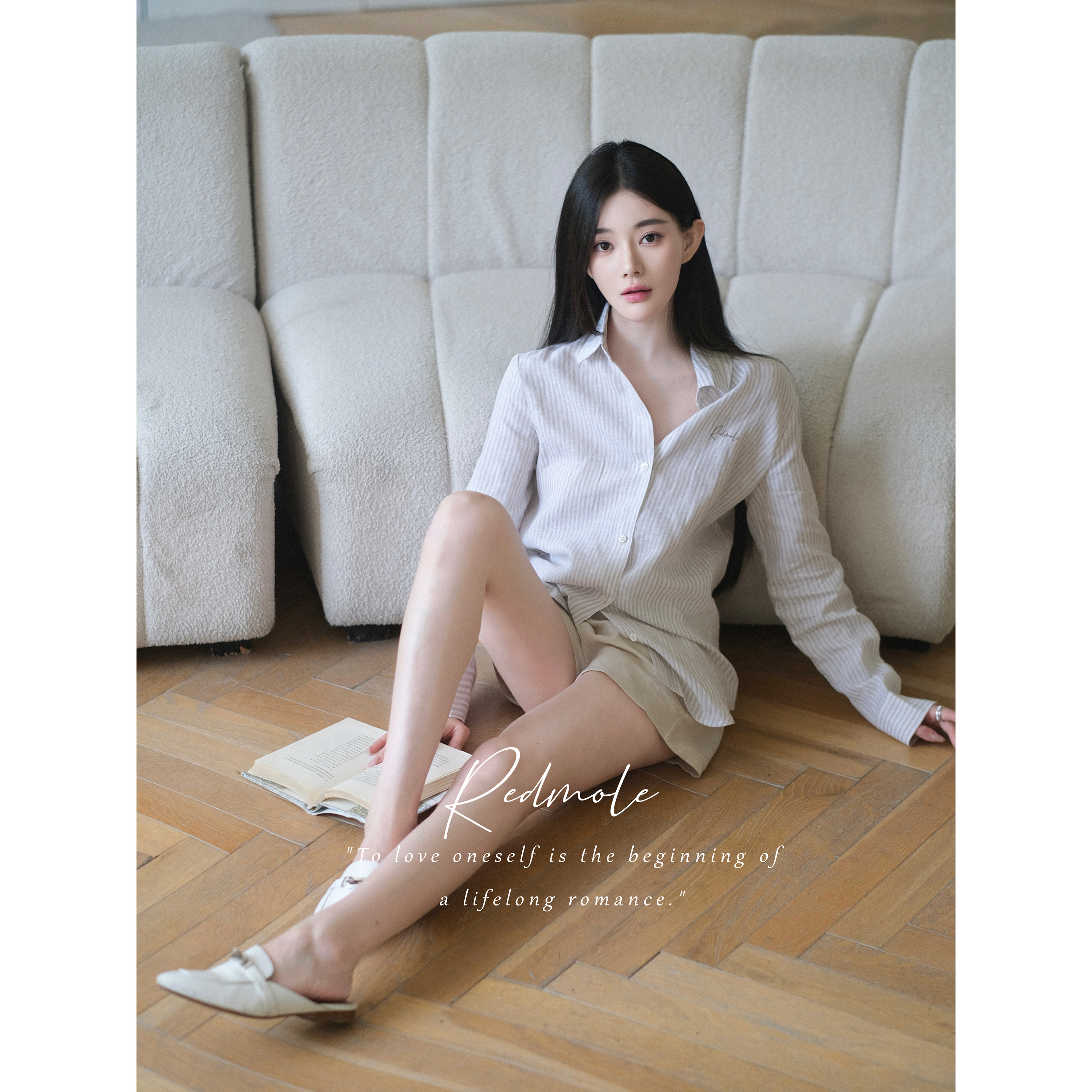 Redmole【麻褐礼记】高支亚麻浅咖条纹|修身正肩好版型衬衫+短裤