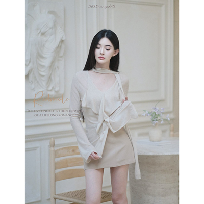 Redmole【星落轻语】桑蚕丝羊毛定纺珠片纱 飘带设计感针织衫上衣