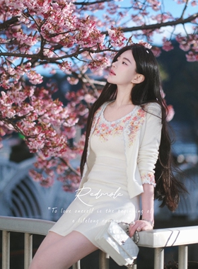 Redmole【浅春繁花】手工刺绣钉珠｜羊毛混纺｜开衫短袖连衣裙