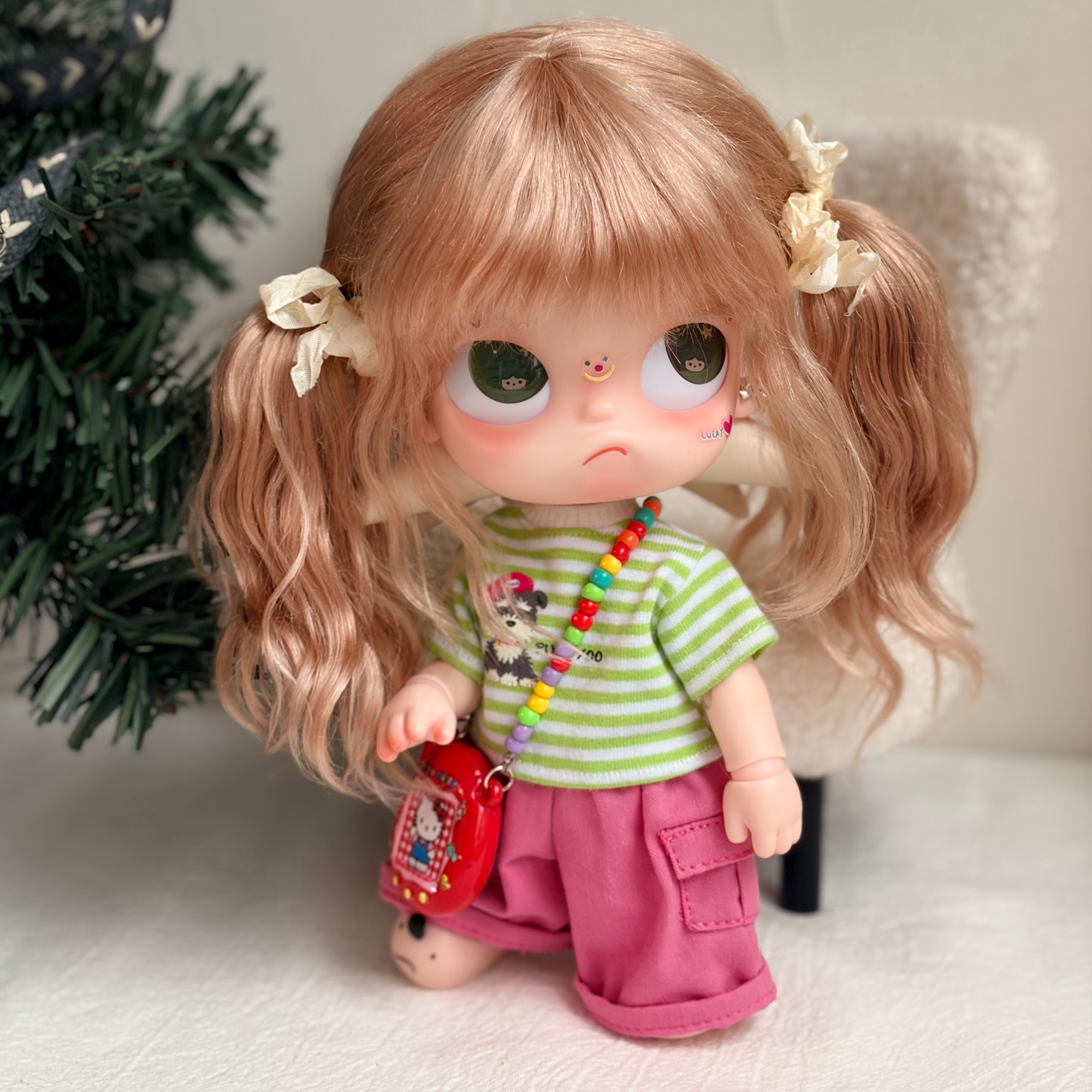 Zsiga娃衣8分娃衣绿白条纹小狗T恤粉色工装裤bjd娃衣嘎子姐娃衣