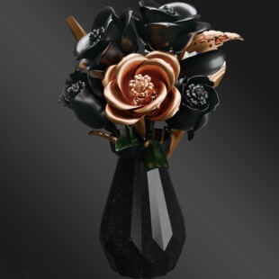 玫瑰花永生花瓶积木玫瑰花拼装壁高级感挂件摆件儿童益智拼装玩具