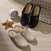 外出度假休闲百搭轻便懒人一脚蹬包头拖外穿软底舒适洞洞拖鞋 女生