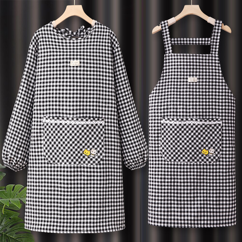 纯棉长袖罩衣围裙工作服女
