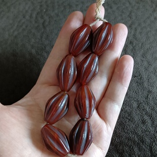 古玩收藏藏区回流老包浆玛瑙珠子一串八颗吉祥红玛瑙佛珠手串手链