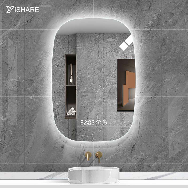 Yishare大圆角智能浴室镜led触摸屏灯镜无框卫生间镜子挂墙卫浴镜