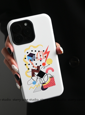 starry原创繁星春水白色涂鸦适用于17promax新款韩国菲林二合一iPhone15高级感14pro防摔13苹果16磁吸手机壳