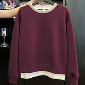 撞色假两件圆领卫衣女2025秋冬新款 宽松遮肉显瘦上衣休闲百搭外套