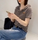 上衣 卫衣洋气减龄显瘦长袖 纯棉连帽条纹短袖 t恤女夏2023早秋新款