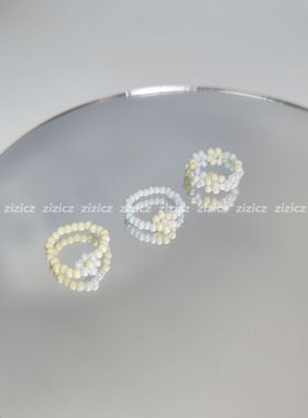 zizicz ins碎花森系甜美可爱女串珠花朵弹力戒指闺蜜礼物素圈指环