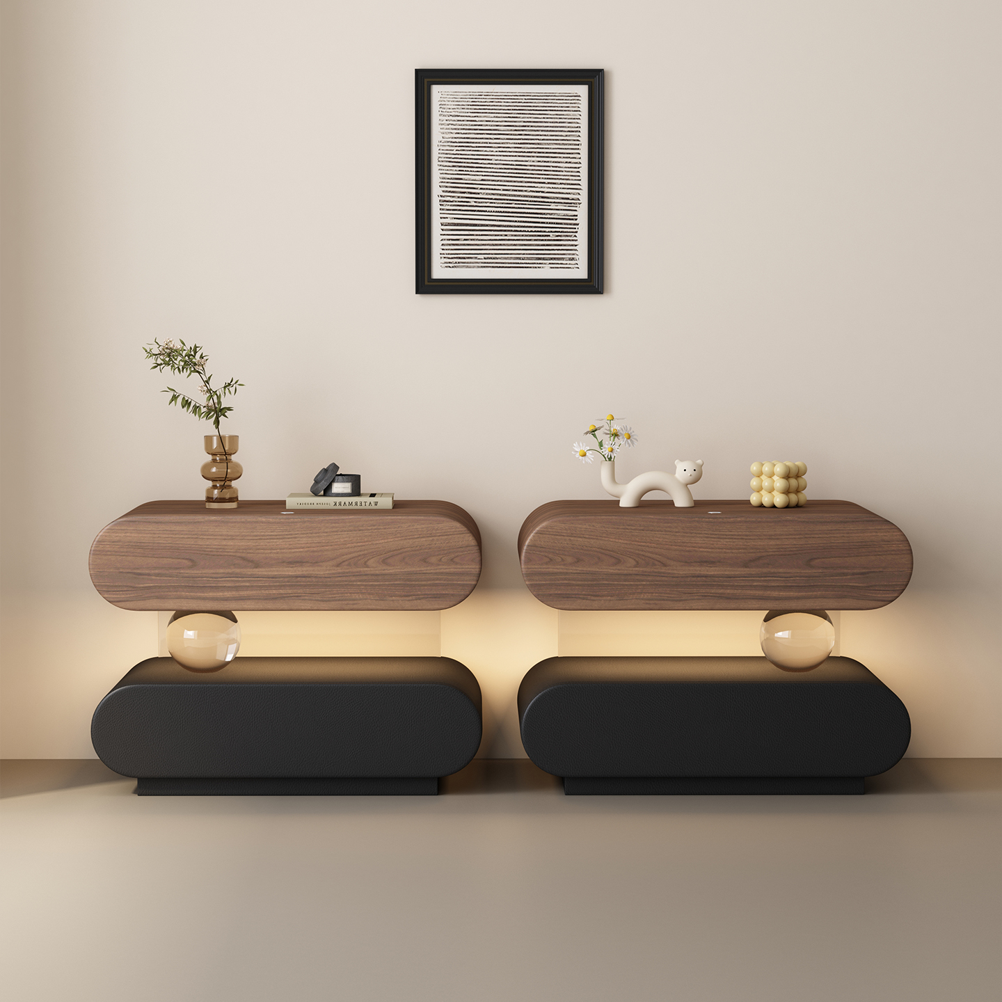 亚克力极简床头柜带灯悬浮实木