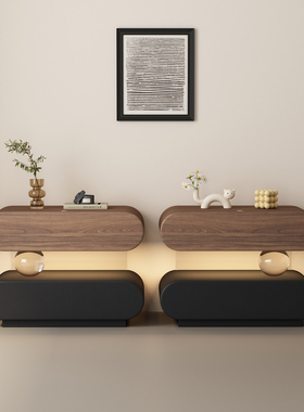 亚克力极简床头柜带灯悬浮实木收纳柜卧室储物柜高级水晶球床边柜